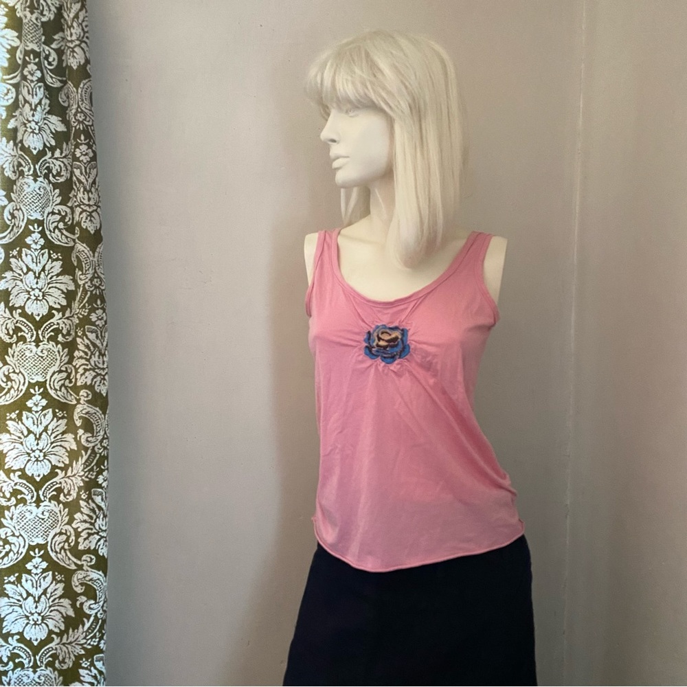 Vintage Pink Cotton Tank Embroidered Flower